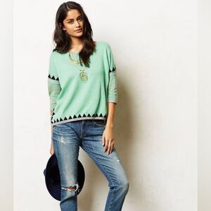 Anthropologie Pastel Green Black Shimmer Knit Swing Top